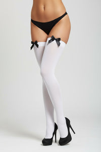 Opaque Thigh-High Stockings – Satin Bow Detail, 70 Denier, One Size Fits Most