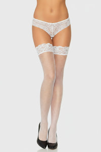 Floral Lace Fishnet Hold-Up Stockings – 100% Nylon Stay-Ups with Silicone Bands