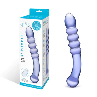 Purple Rain 9" Ribbed Glass Dildo for Ultimate Pleasure and Anal Stimulation