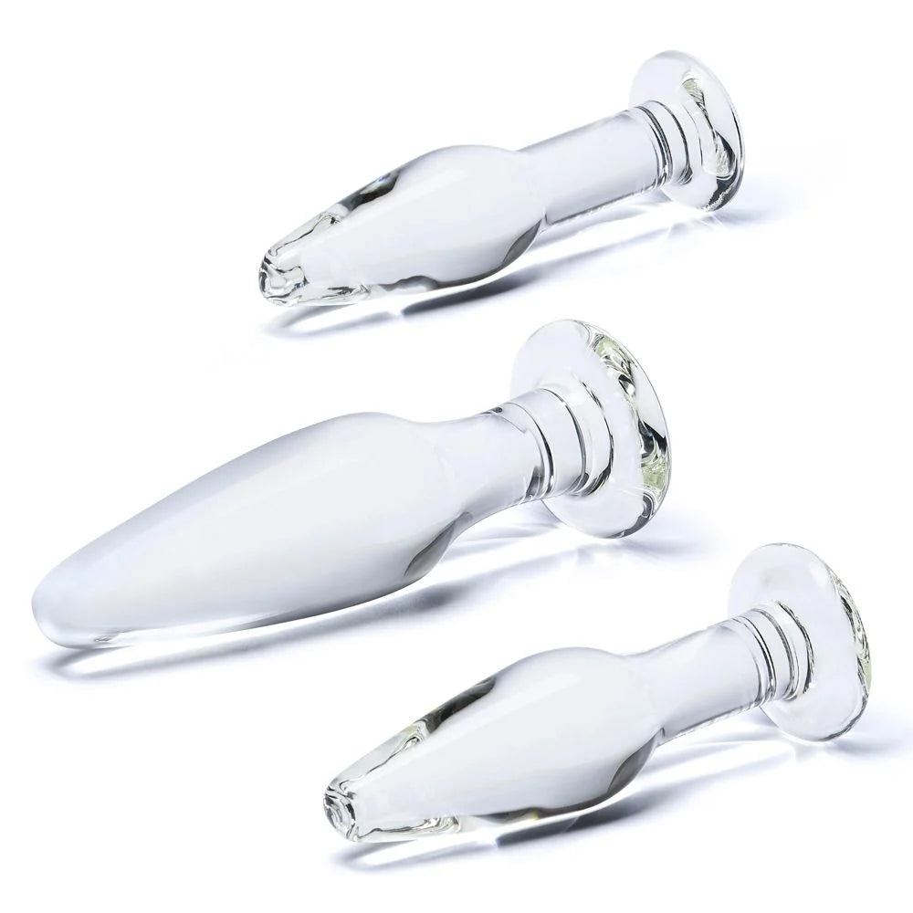 Glas Anal Training Butt Plug Set (4" - 4.75" - 5.25")