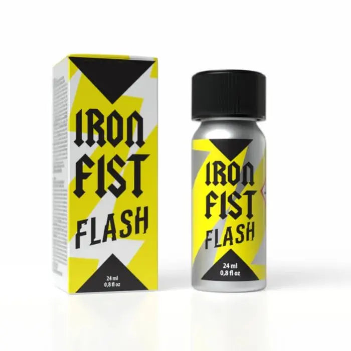 Iron Fist Flash 24ml room odouriser bottle with a sleek design, used for freshening indoor spaces.