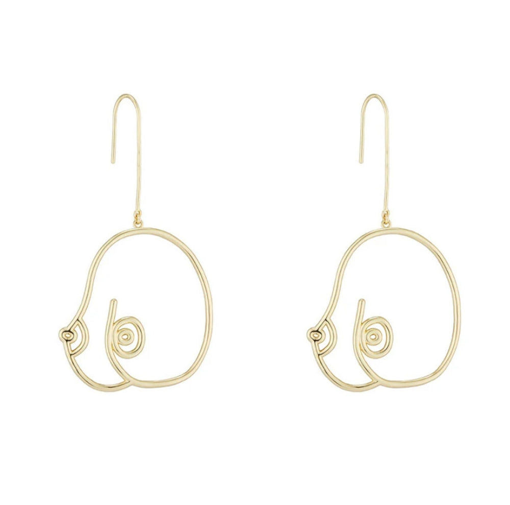 Gold wire breast-shaped drop earrings for women by Scandals, featuring a unique, artistic design in gold metal.