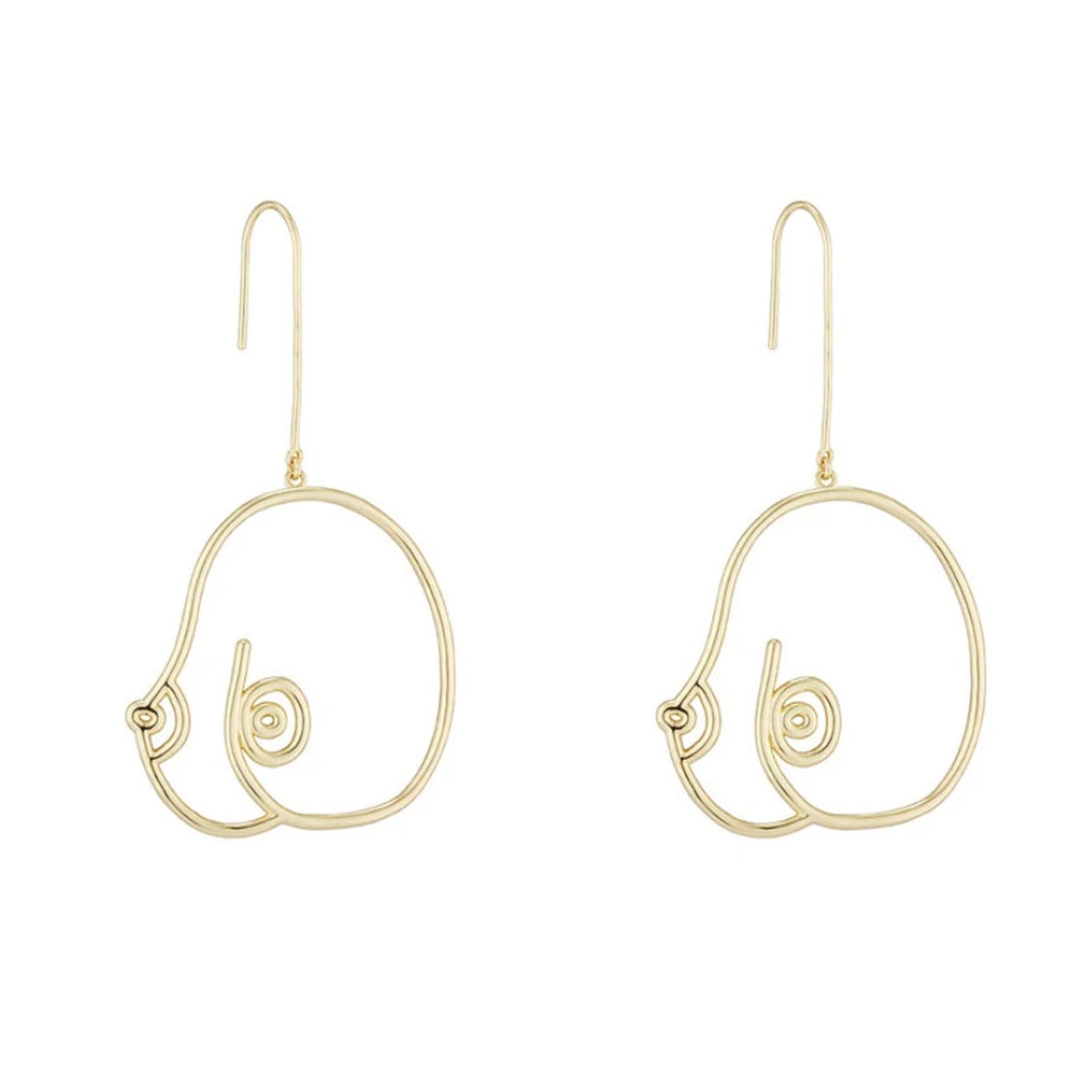 Gold wire breast-shaped drop earrings for women by Scandals, featuring a unique, artistic design in gold metal.