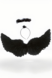 Luxury Black angel wings and halo for Halloween adults, perfect for a striking costume.