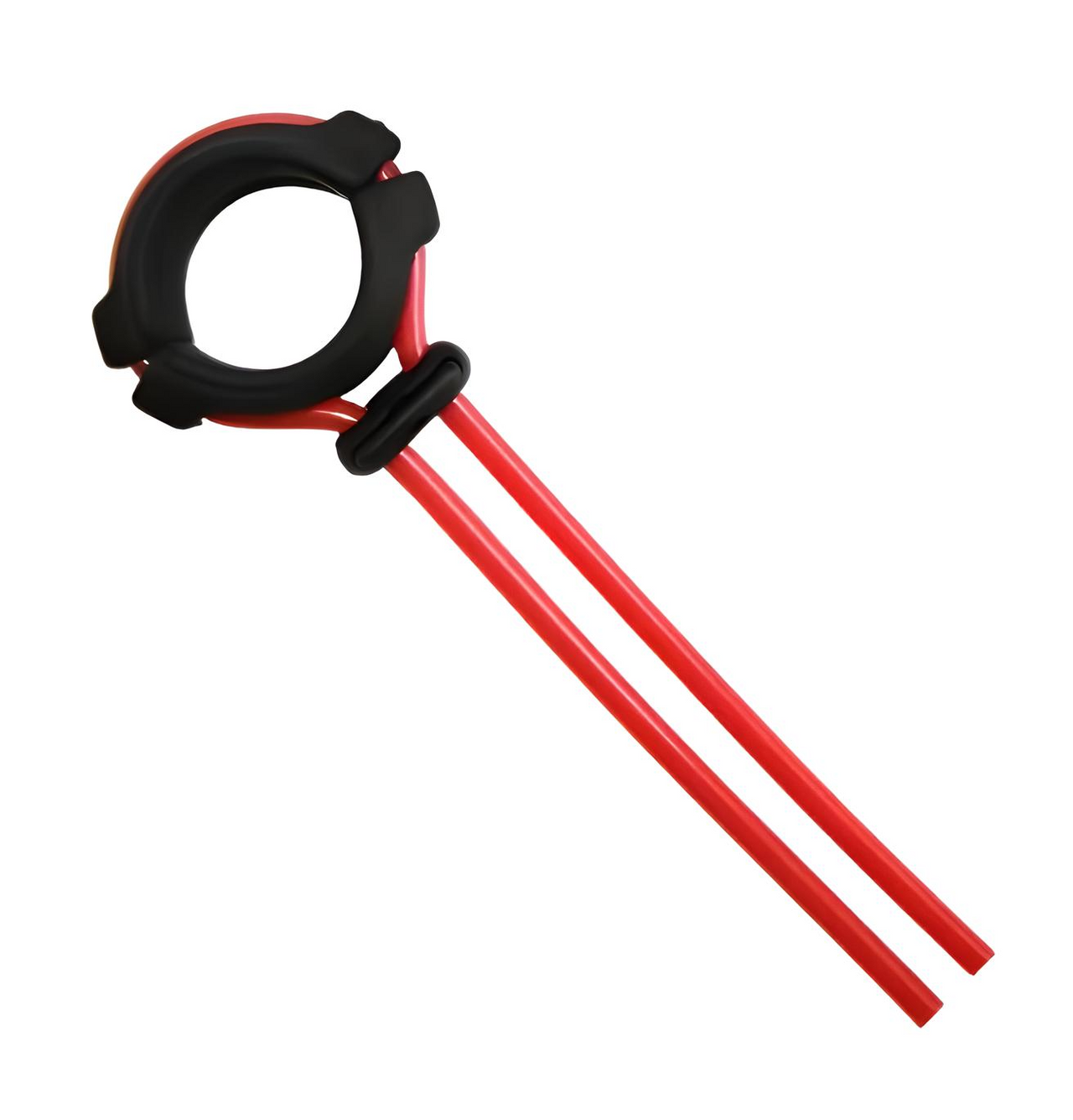 Luxurious adjustable silicone cock ring with a stylish black and red aesthetic, showcasing its ergonomic design for optimal comfort and performance during use.