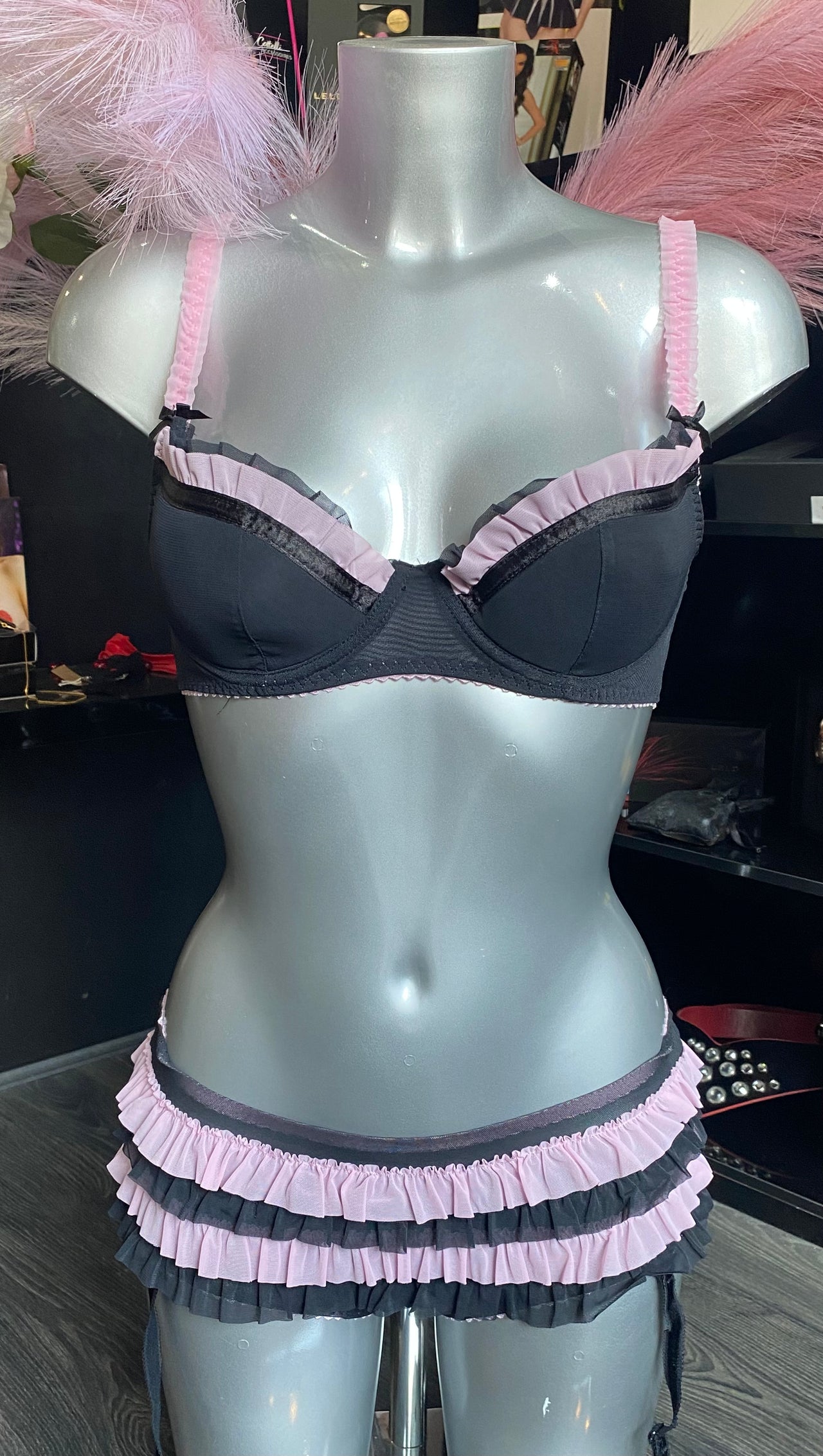 Black and Pink Bra and Brief Set