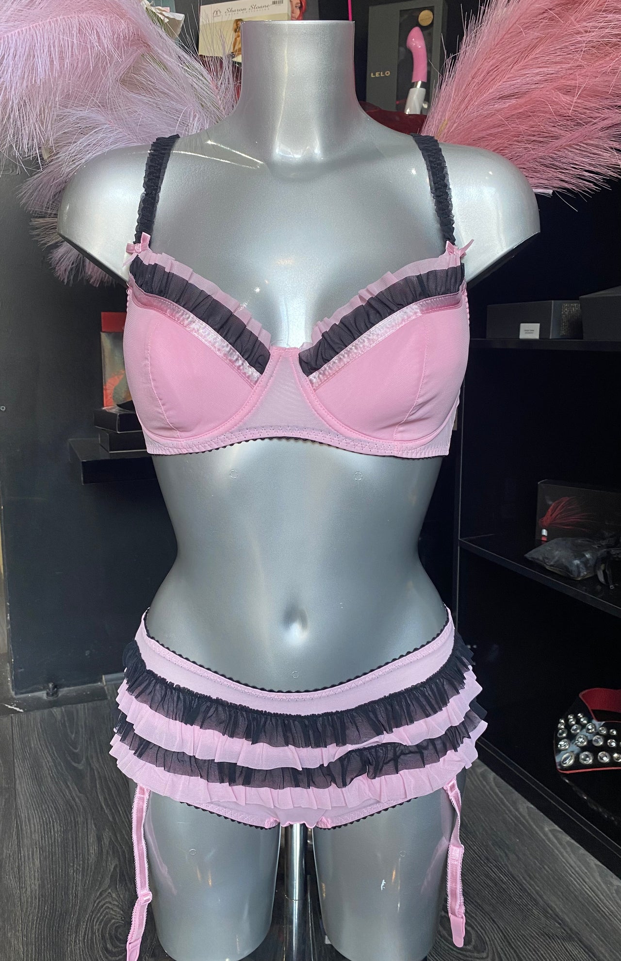 Black and Pink Bra and Brief Set