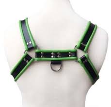 a green and black harness on a mannequin