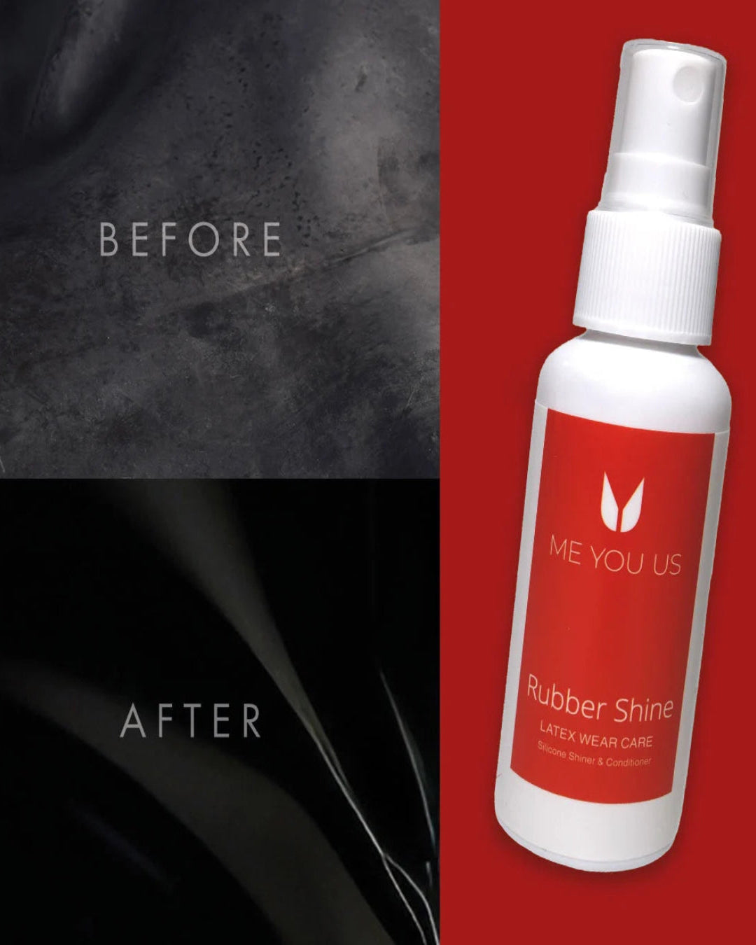 latex before and after using Me You Us Rubber Shine Latex Wear Spray White 50ml