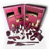 the contents of a manicure set displayed in a pink box