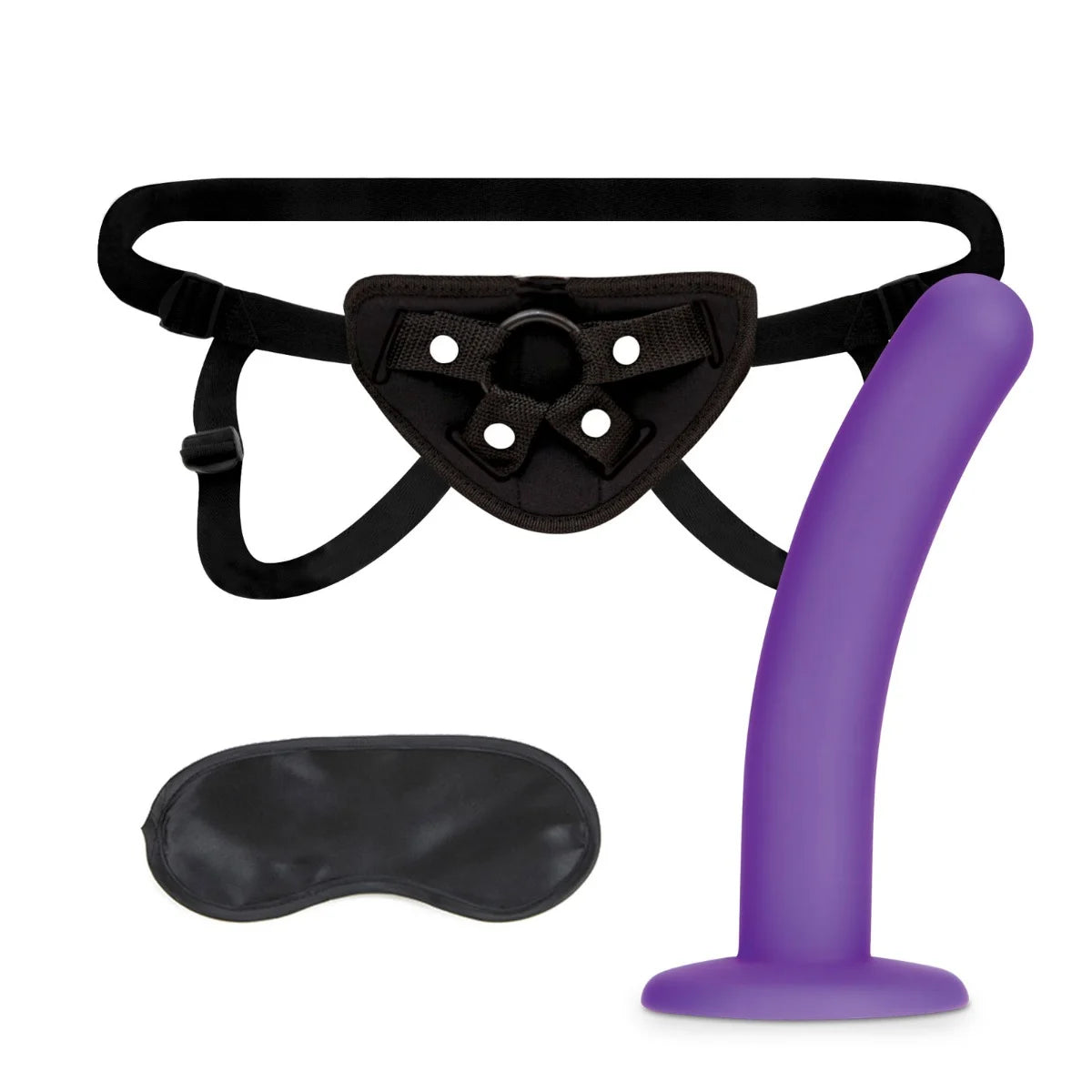 Lux Fetish Purple Strap On Harness & 5inch Dildo Set With Bullet Vibe Pocket & Satin Blindfold