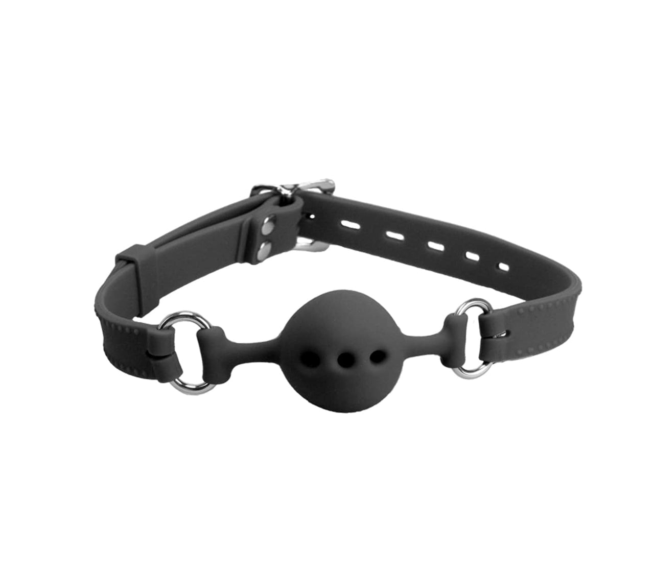 Stylish silicone ball gag with a smooth finish, designed for comfort, featuring a breathable ball and adjustable straps, perfect for a luxurious experience.