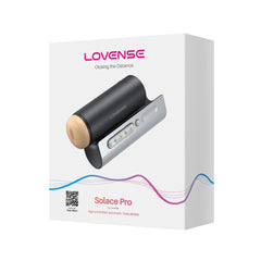 Lovense Solace Pro app-controlled masturbator with AI sync, 300 strokes per minute, hands-free design, shown in packaging.