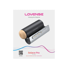 Lovense Solace Pro app-controlled masturbator with AI Sync, hands-free design, 300 strokes per minute, shown in packaging.