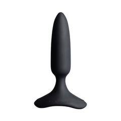 Black silicone butt plug on a white background