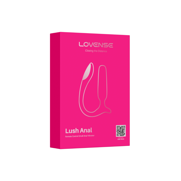 Lovense Lush anal vibrating small butt plug in packaging, app-controlled toy with sleek design for intimate pleasure.