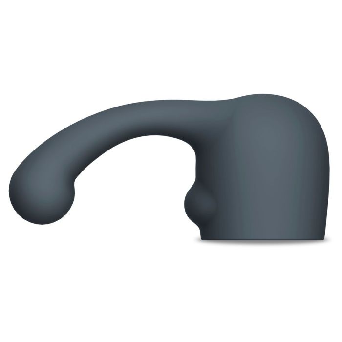 Gray Le Wand Curve weighted silicone attachment for the Le Wand vibrator, designed for targeted stimulation and comfort.
