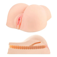 Close-up view of the MISS NIKITA Realistic Vibrating Masturbator displaying its lifelike texture and ergonomically designed outer casing for enhanced pleasure.