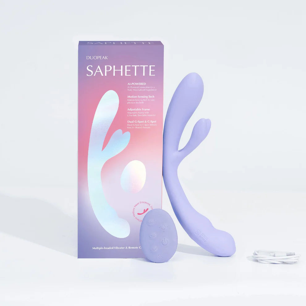 DuoPeak AI double-ended vibrator by Saphette with dual G-spot and clit stimulation, motion-sensing tech, shown on main_2.webp