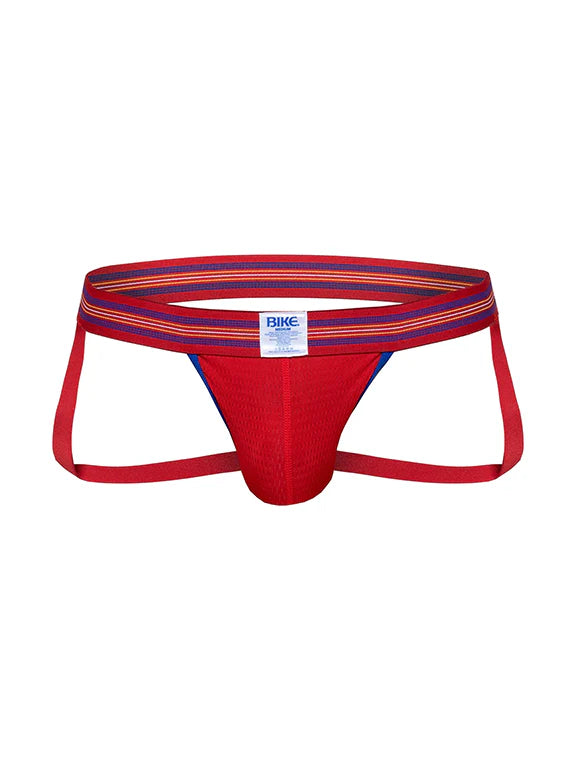 Red mesh Bike adult support jockstrap, breathable athletic knickers designed for comfort and support during sports activities.