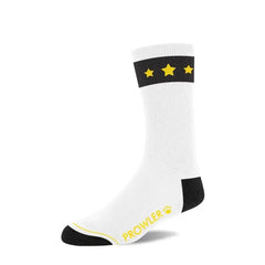 Men's Prowler Gold Star Socks featuring a bold gold star design on black fabric, showcasing comfortable men's sock style.