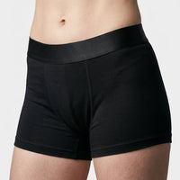 Whip Smart soft packing boxer with elastic waistband and discrete pouch in classic black, worn by a male model.