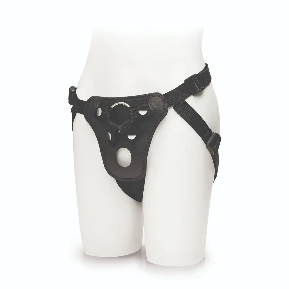 Close-up of the Me You Us Black Adjustable Harness, featuring a premium strap on harness design for versatile use.