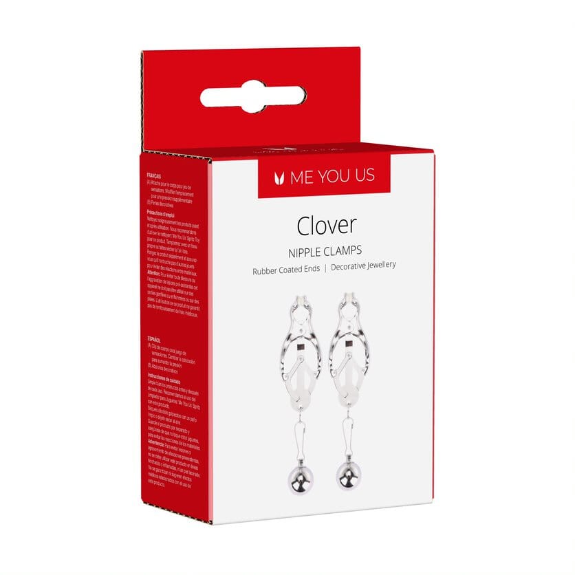 Silver Me You Us Clover Nipple Clamp with adjustable screws, designed for sensual stimulation and decorative piercing.