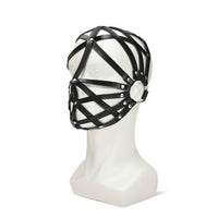 Luxury Me You Us Black Web Hood Mask, designed for bondage play, showcasing its intricate web-like design and PU leather material for an erotic experience.