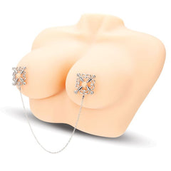 Me You Us flower design 4-way stimulating nipple clamp chain, metal clamps with floral accents, for sensory enhancement.