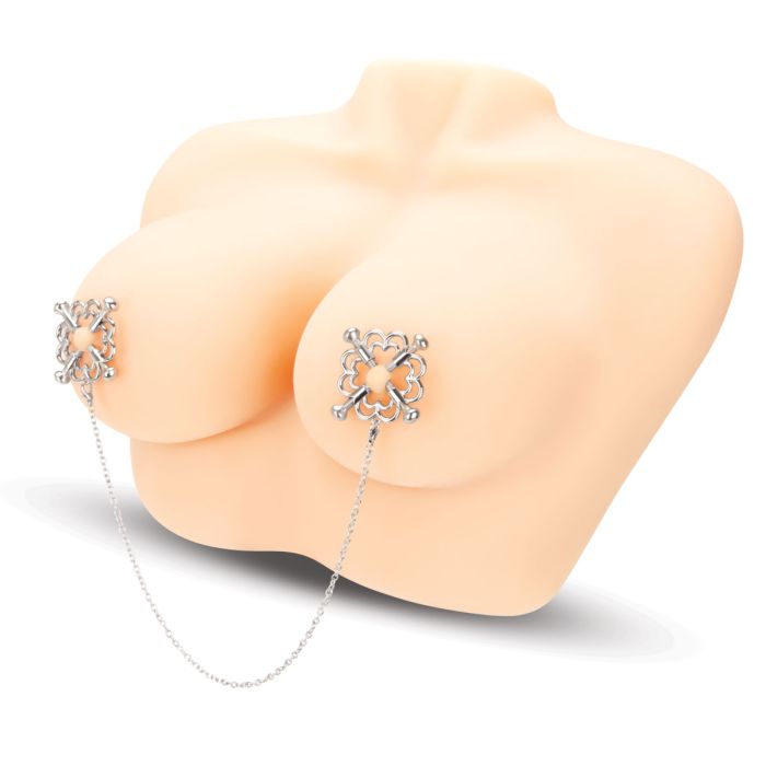Me You Us Flower Design Nipple Chain displayed elegantly, emphasising its seductive style and functionality.