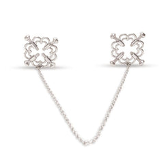 Me You Us flower design 4-way nipple clamps with chain, showcasing adjustable metal clamps with floral accents and chain detail.
