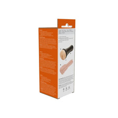 Me You Us Vagina Stroker with realistic textured design, made of easy-clean TPE material, shown from the back in the product box.