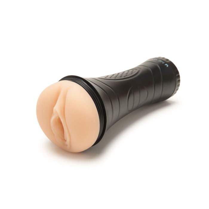 Realistic Me You Us Vagina Stroker with textured design and easy-clean TPE material, showcasing its detailed interior and compact size.