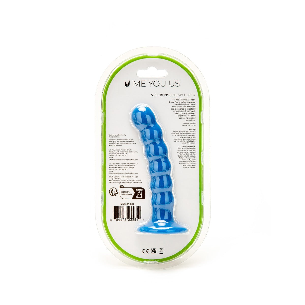 a blue dildo in a package on a white background