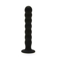 Elegant view of the Me You Us Ripple G-Spot Pegging Dildo Black 8 Inch, showcasing the intricate ribbed texture for enhanced sensations, the ultimate Ripple G-Spot Dildo.