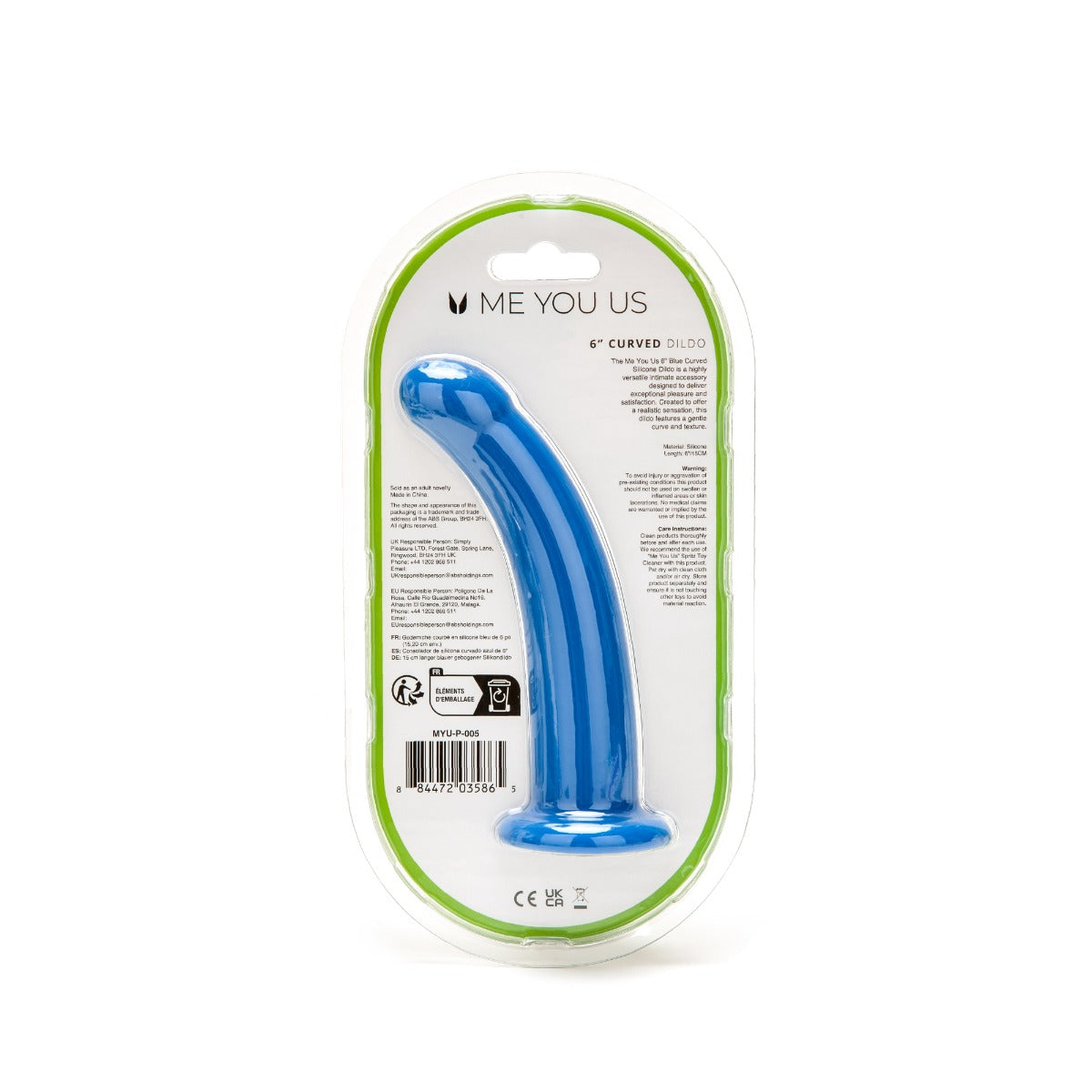 a blue dildo in a package on a white background