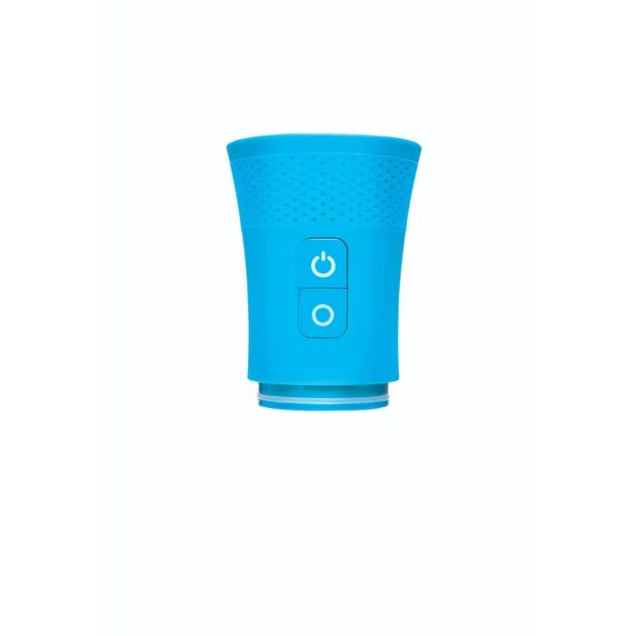 Blue silicone sleeve with power symbol on a white background