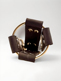 Elegant and refined Nubuck Leather 4-Way Hog Tie, crafted by Bound to Please, featuring a soft leather design and robust golden fittings for ultimate comfort.