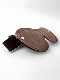 Detailed side view of the Nubuck Leather Blindfold, highlighting its exquisite craftsmanship and chic aesthetic suitable for intimate encounters.