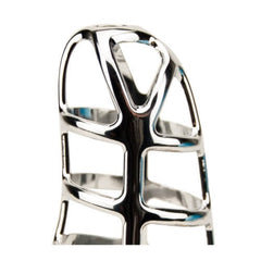 a close up of a metal object on a white background