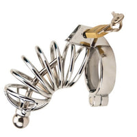 Impound Male Chastity Device with Penis Plug, Metal Design, 3 Base Ring Sizes