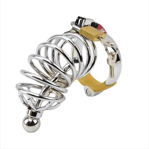 Impound Male Chastity Device with Penis Plug, Metal Design, 3 Base Ring Sizes