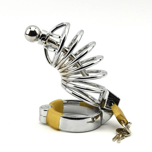 Impound Male Chastity Device with Penis Plug, Metal Design, 3 Base Ring Sizes