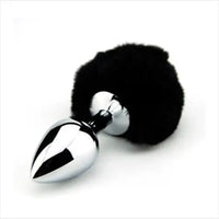 Thumbnail for Furry Fantasy Black Bunny Tail Butt Plug - Faux Fur and Metal Butt Plug