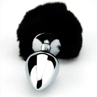 Furry Fantasy Black Bunny Tail Butt Plug - Faux Fur and Metal Butt Plug