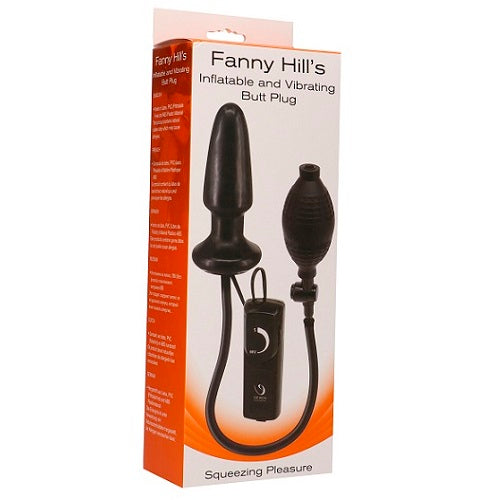 Black inflatable vibrating butt plug with hand pump from Seven Creations, waterproof design, featuring adjustable inflation and vibration functions.