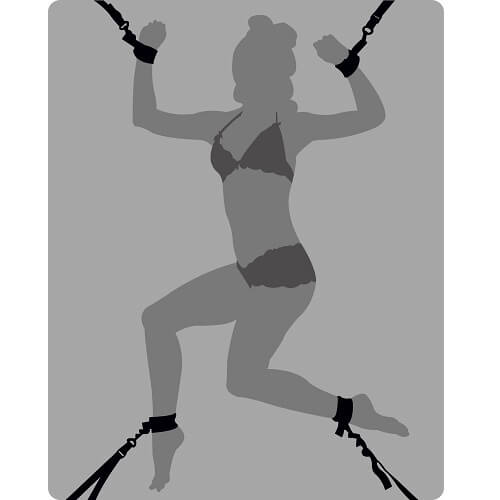 Loving Joy under mattress bed restraints system with straps and buckles for discreet bedroom bondage setup.