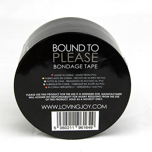 Close-up of Bound to Please Bondage Tape Black, illustrating the unique design that sticks only to itself, ideal for restraint.