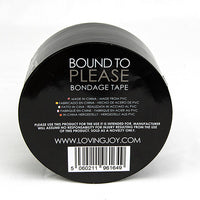 Close-up of Bound to Please Bondage Tape Black, illustrating the unique design that sticks only to itself, ideal for restraint.